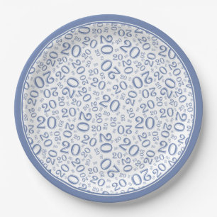 Assiettes En Carton Numéro Random Anniversaire Motif Bleu/Blanc 20