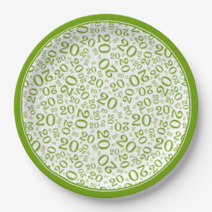 Assiettes En Carton Numéro Random Anniversaire Motif Vert/Blanc 20