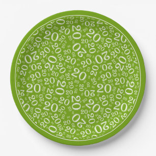 Assiettes En Carton Numéro Random Anniversaire Motif Vert/Blanc 20