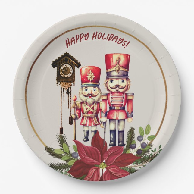Assiettes En Carton Nutcracker Happy Holidays Cuckoo Salutations (Devant)