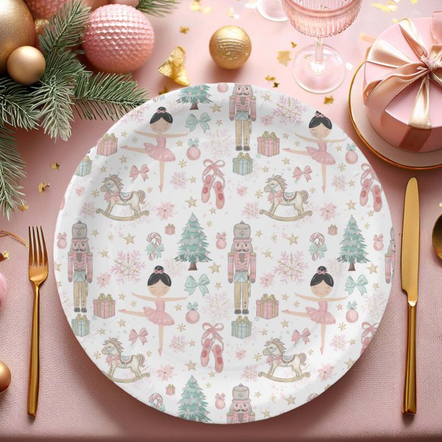 Assiettes En Carton Nutcracker rose Noël Ballet 1er anniversaire (Créateur téléchargé)