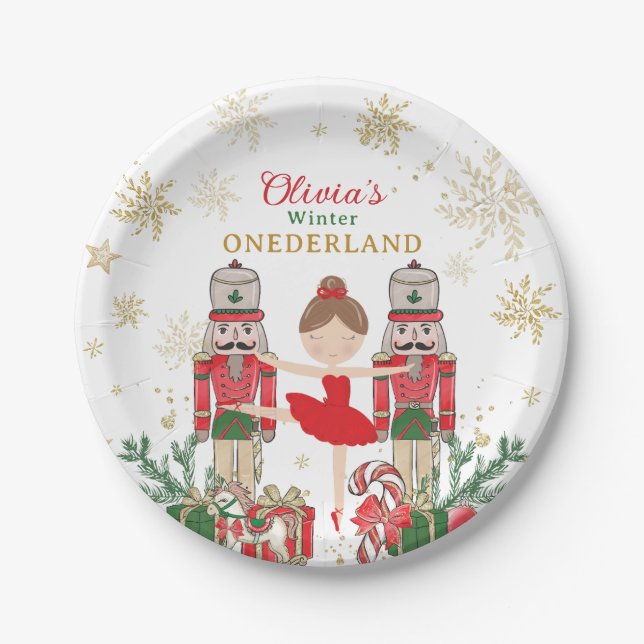 Assiettes En Carton Nutcracker Winter Onederland 1st Birthday Red (Devant)