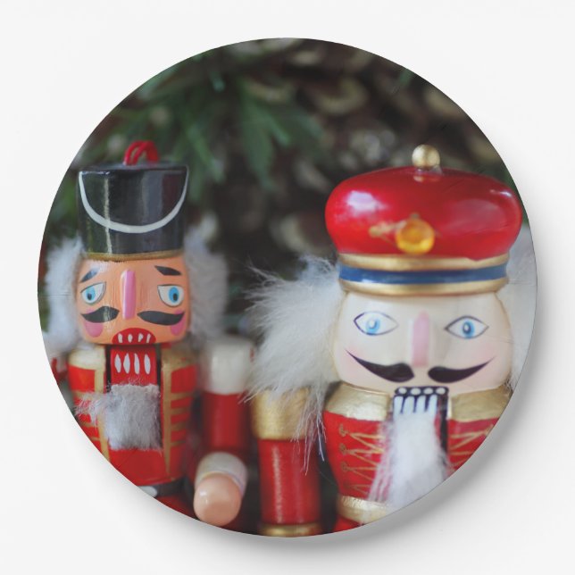 Assiettes En Carton Nutcrackers avec arrière - plan de vacances (Devant)