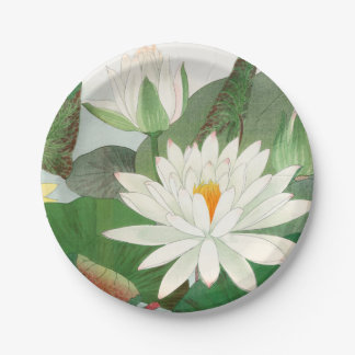 Assiettes En Carton Nymphaea lotus, gravure sur bois japonaise, 1917