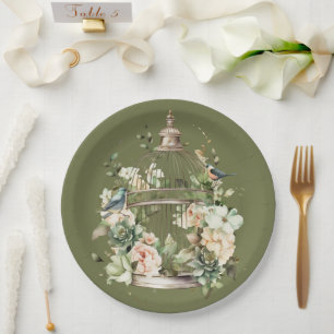 Assiettes En Carton Oakmoss Green White Rose Douche