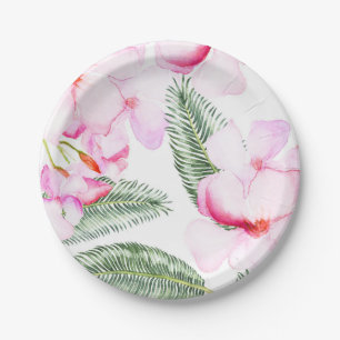 Assiettes En Carton Oasis Tropical Rose Vert Hawaiian Fête de Mariage