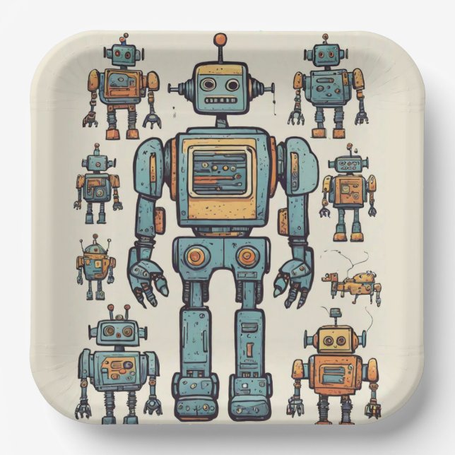 Assiettes En Carton Obtenez dans Gear Robot Anniversaire - Gros Robot (Recto)