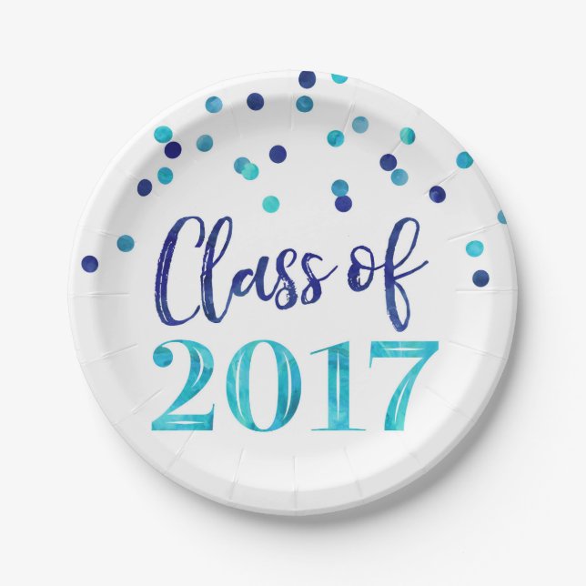 Assiettes En Carton Obtention du diplôme bleue 2017 de confettis (Devant)