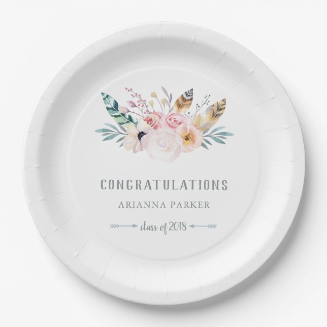 Assiettes En Carton Obtention du diplôme rustique de Boho | (Devant)