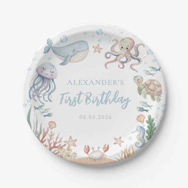Assiettes En Carton Ocean Animals Birthday (Devant)