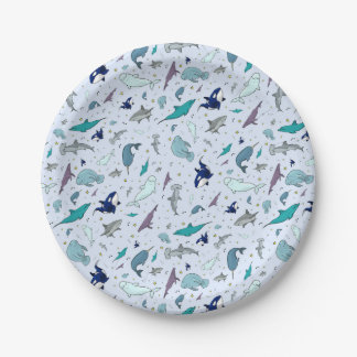 Assiettes En Carton Océan en bleu