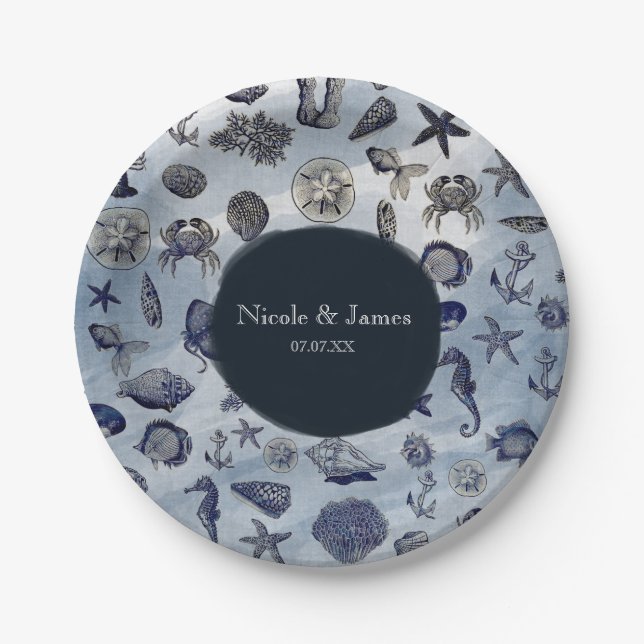 Assiettes En Carton Ocean Sea Life Nautical Seashells Beach Mariage (Devant)