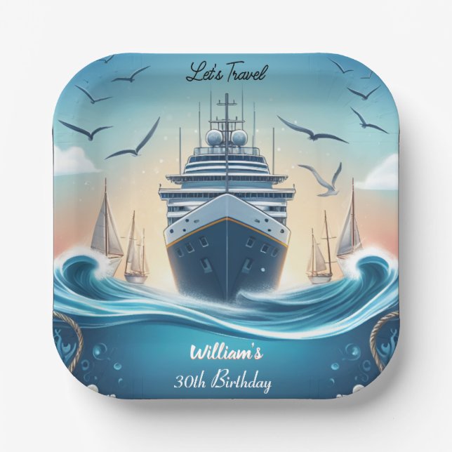 Assiettes En Carton Ocean Waves Travel Ancre Yacht 30e anniversaire (Recto)