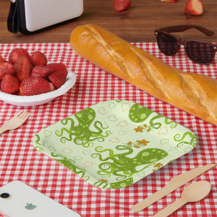 Assiettes En Carton Octopes Vertes Avec Fleurs