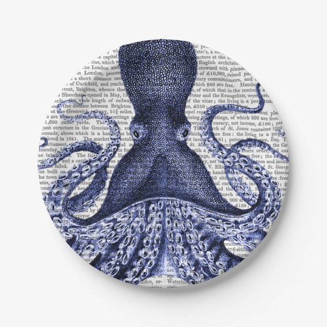 Assiettes En Carton Octopus bleu (Devant)