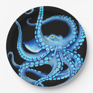 Assiettes En Carton Octopus bleu noir