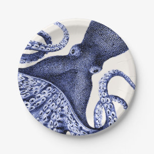 Assiettes En Carton Octopus bleu paysage