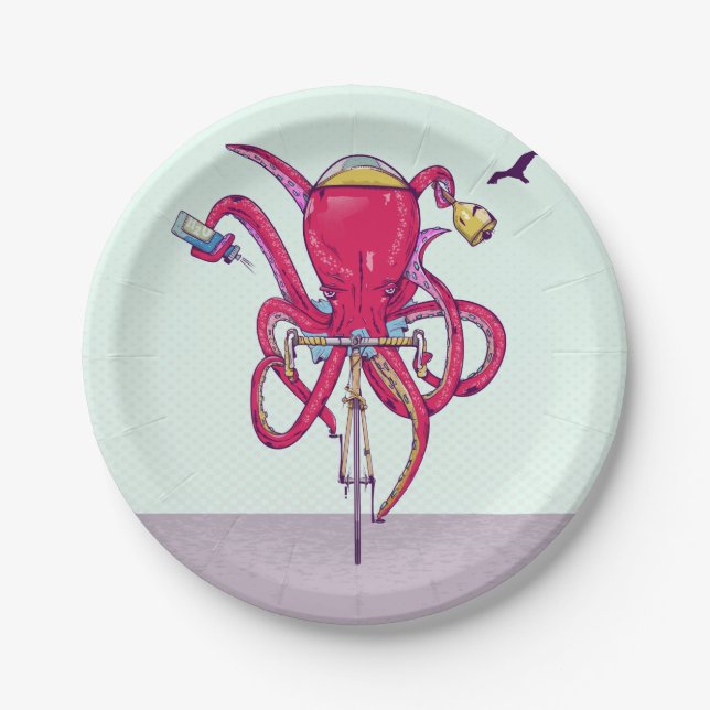 Assiettes En Carton Octopus Faire du vélo (Devant)