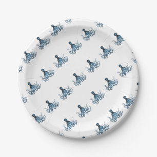 Assiettes En Carton Octopus kraken nautique plage côtière bleu mer