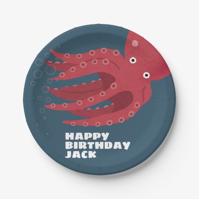 Assiettes En Carton Octopus Sous-Mer Thème Anniversaire (Devant)