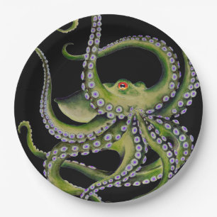 Assiettes En Carton Octopus vert noir