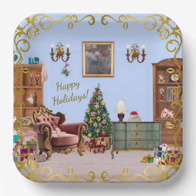 Assiettes En Carton Ode to the Nutcracker Ballet Blue (Recto)