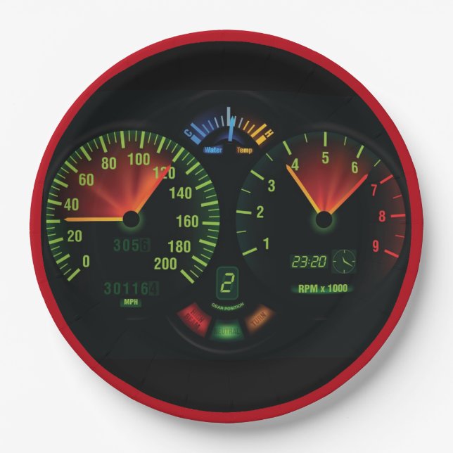 Assiettes En Carton Odomètre Speedometer Design Papier Plaque (Devant)