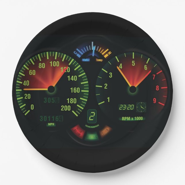 Assiettes En Carton Odomètre Speedometer Design Papier Plaque (Devant)