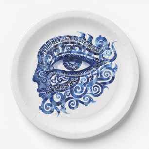 Assiettes En Carton Oeil mal grec Abstrait avec clé grecque