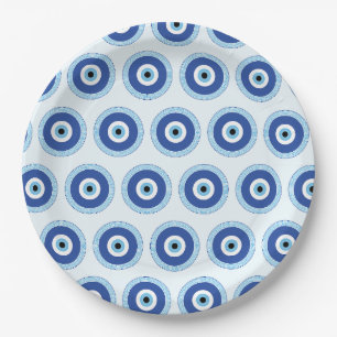 Assiettes En Carton Oeil mal grec dans la clé grecque