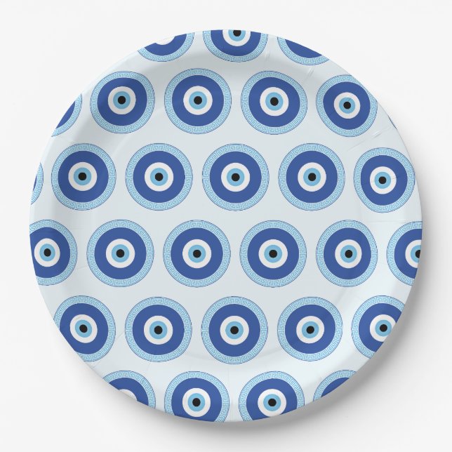 Assiettes En Carton Oeil mal grec dans la clé grecque (Devant)