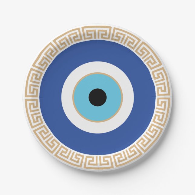 Assiettes En Carton Oeil mal grec dans la clé grecque (Devant)