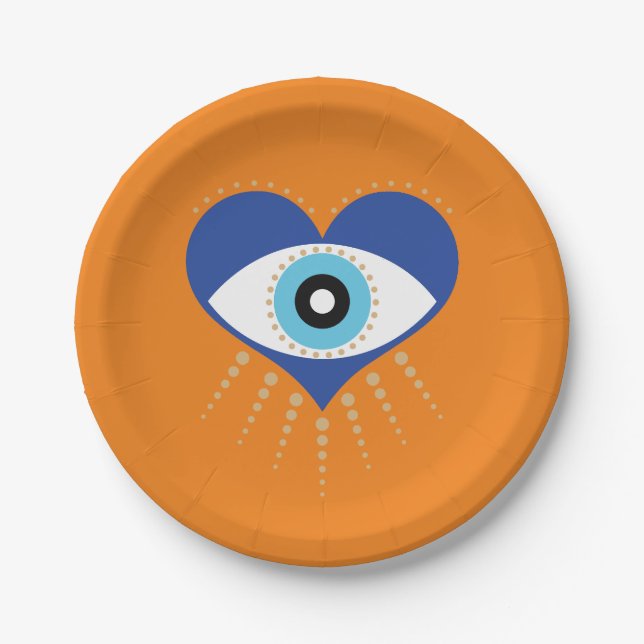 Assiettes En Carton Oeil mal grec du coeur (Devant)