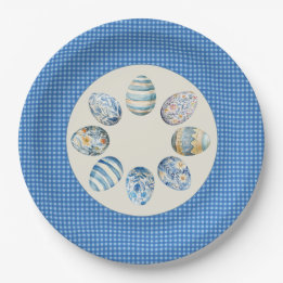 Assiettes En Carton Oeuf de Pâques en vichy