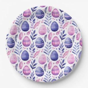 Assiettes En Carton Oeuf de Pâques et Motif de feuillage Lilac PInk vi