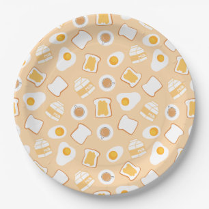 Assiettes En Carton Oeuf, Pain, Lait, Café Petit Déjeuner Motif