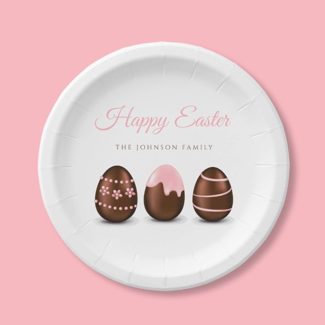 Assiettes En Carton Oeufs au chocolat élégants Joyeux Pâques (Elegant Chocolate Eggs Happy Easter Paper Plates)