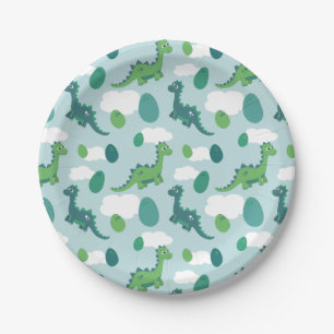 Assiettes En Carton OEufs de dinosaure bleu vert motif