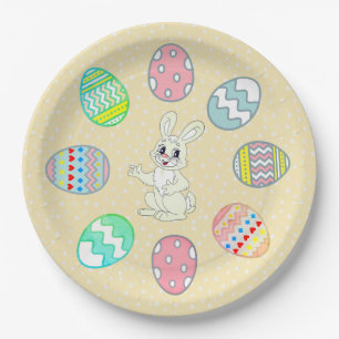 Assiettes En Carton Œufs de Pâques peints & Lapin