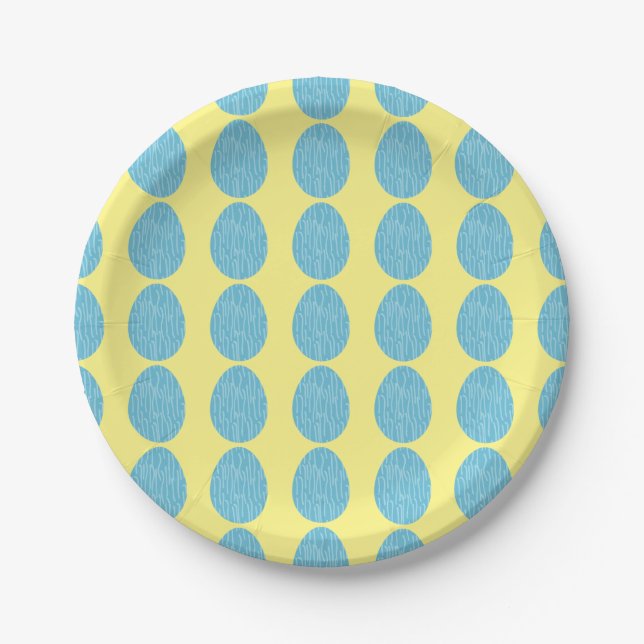 Assiettes En Carton OEufs de Pâques rayés Bleus (Devant)