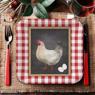 Assiettes En Carton Oeufs de poulet En vichy pays rouge et blanc