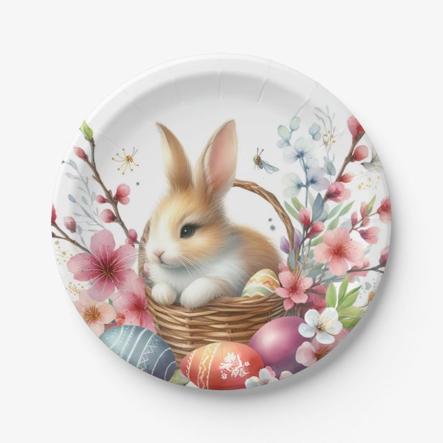 Assiettes En Carton OEufs et fleurs de lapin de Pâques - (Devant)