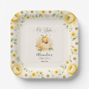 Assiettes En Carton Oh Babee Bee Floral Jaune Aquarelle Baby Shower