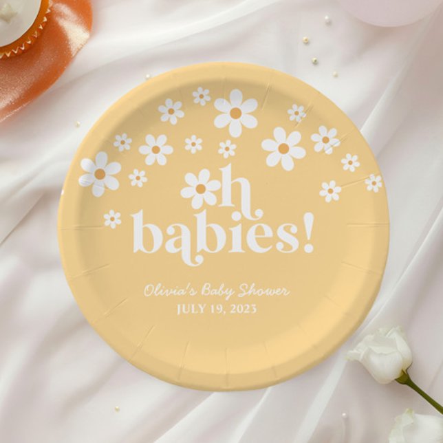 Assiettes En Carton Oh Babies boho Daisy jaune jumeaux Baby shower (Créateur téléchargé)