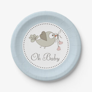 Assiettes En Carton Oh Baby Bird Blue Baby Shower