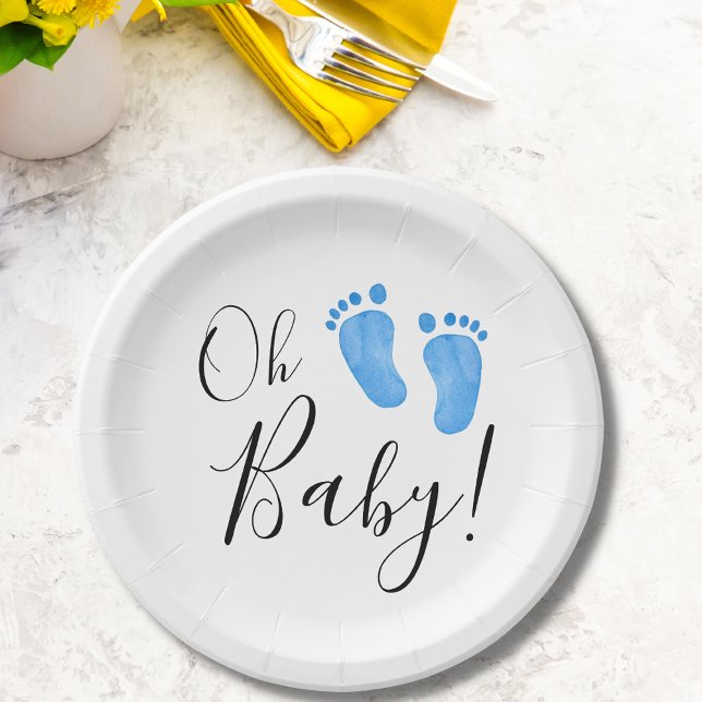 Assiettes En Carton Oh Baby Blue Feet Baby shower (Créateur téléchargé)
