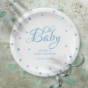Assiettes En Carton Oh Baby Blue Love Hearts Baby shower / Saupoudrer