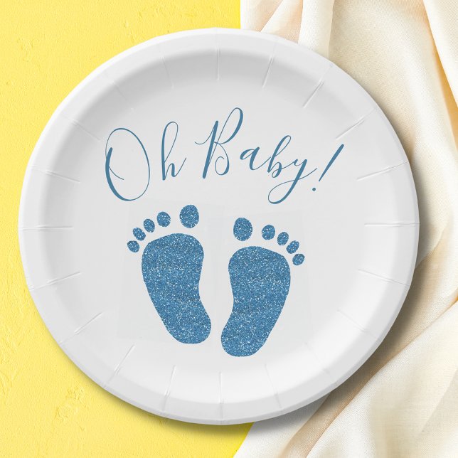 Assiettes En Carton Oh Baby Blue Parties scintillant Baby shower pieds (Créateur téléchargé)