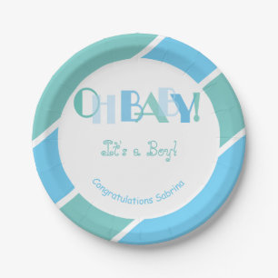 Assiettes En Carton Oh Baby Boy Blue Baby shower moderne