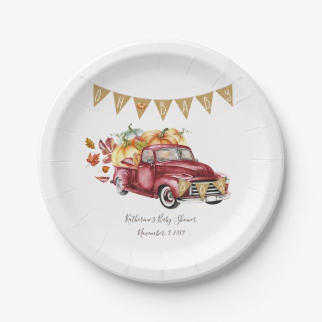 Assiettes En Carton Oh Baby Boy Petit Citrouille Baby shower d'automne (Devant)